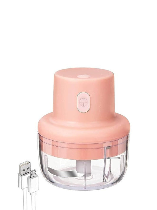 Mini Electric Food Chopper, USB Rechargeable, Pink, Portable Garlic Grinder with Clear Bowl